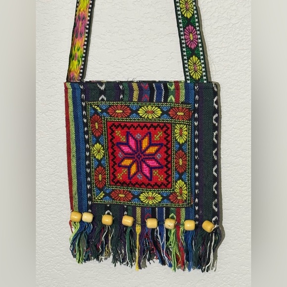 Handcrafted Artisanal Embroidered Colorful Woven Textile Crossbody Bag - Picture 9 of 9